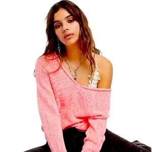 Free People Bright Lights Neon Flamingo Sweater Pink Women’s Size Medium